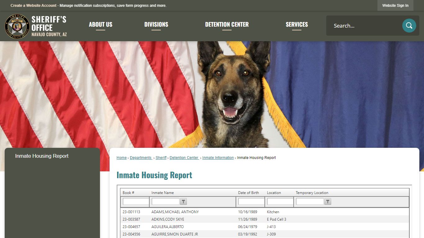 Inmate Housing Report | Navajo County, AZ